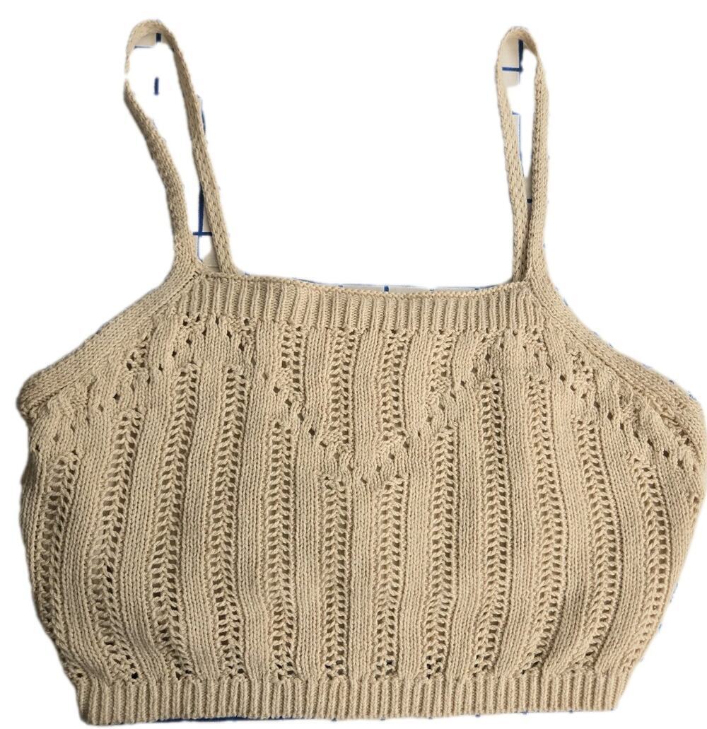 Freshman 1996 Beige Stretchy Crochet Knit Crop Tank Size M Boho Hippie NWT Festi